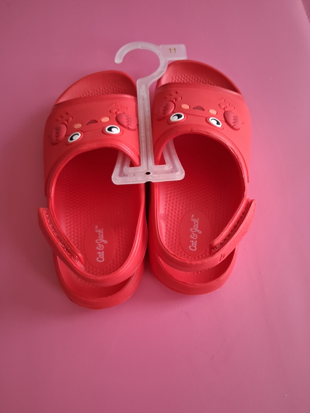 NWOTS Cat & Jack Kids Red Crab Sandals - Cute Velcro Slides 11T - Picture 3 of 5